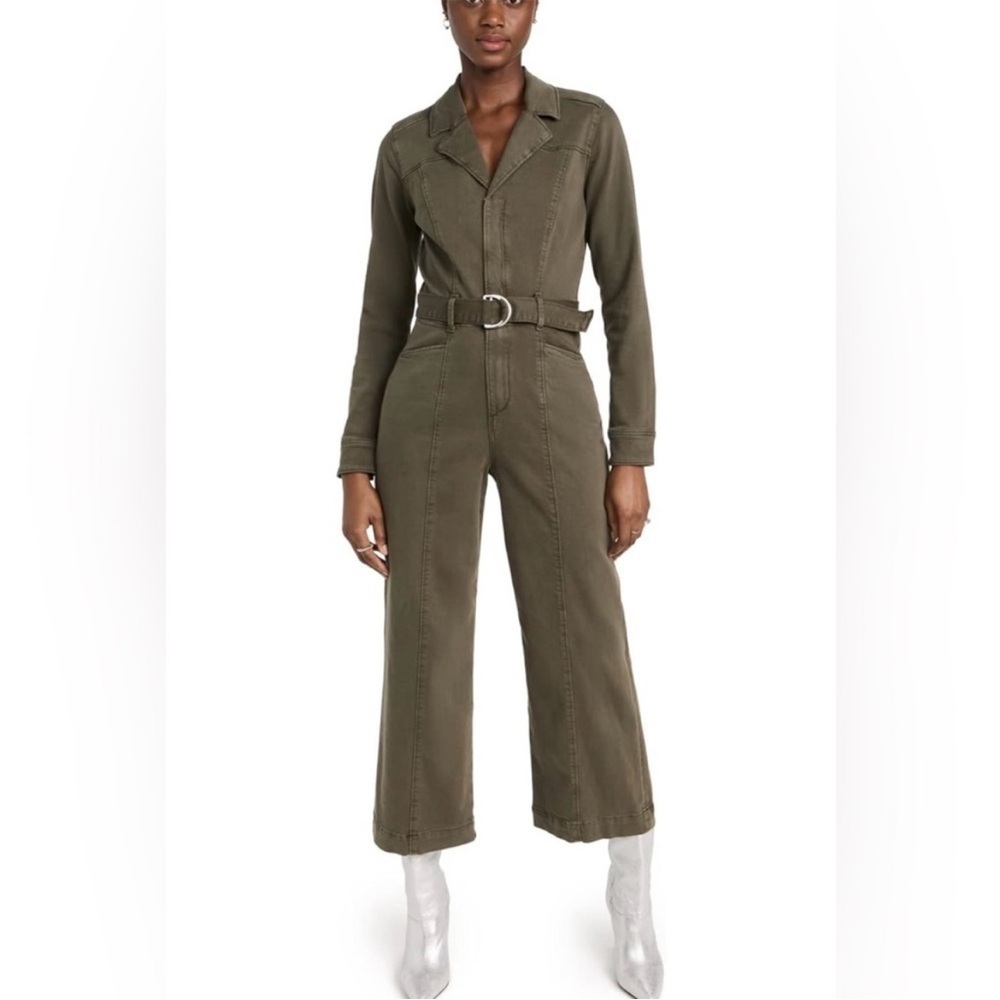 Paige Anessa Jumpsuit Long Sleeve Self Tie Belted Wideβ Leg Brushed Olive Sz 0
